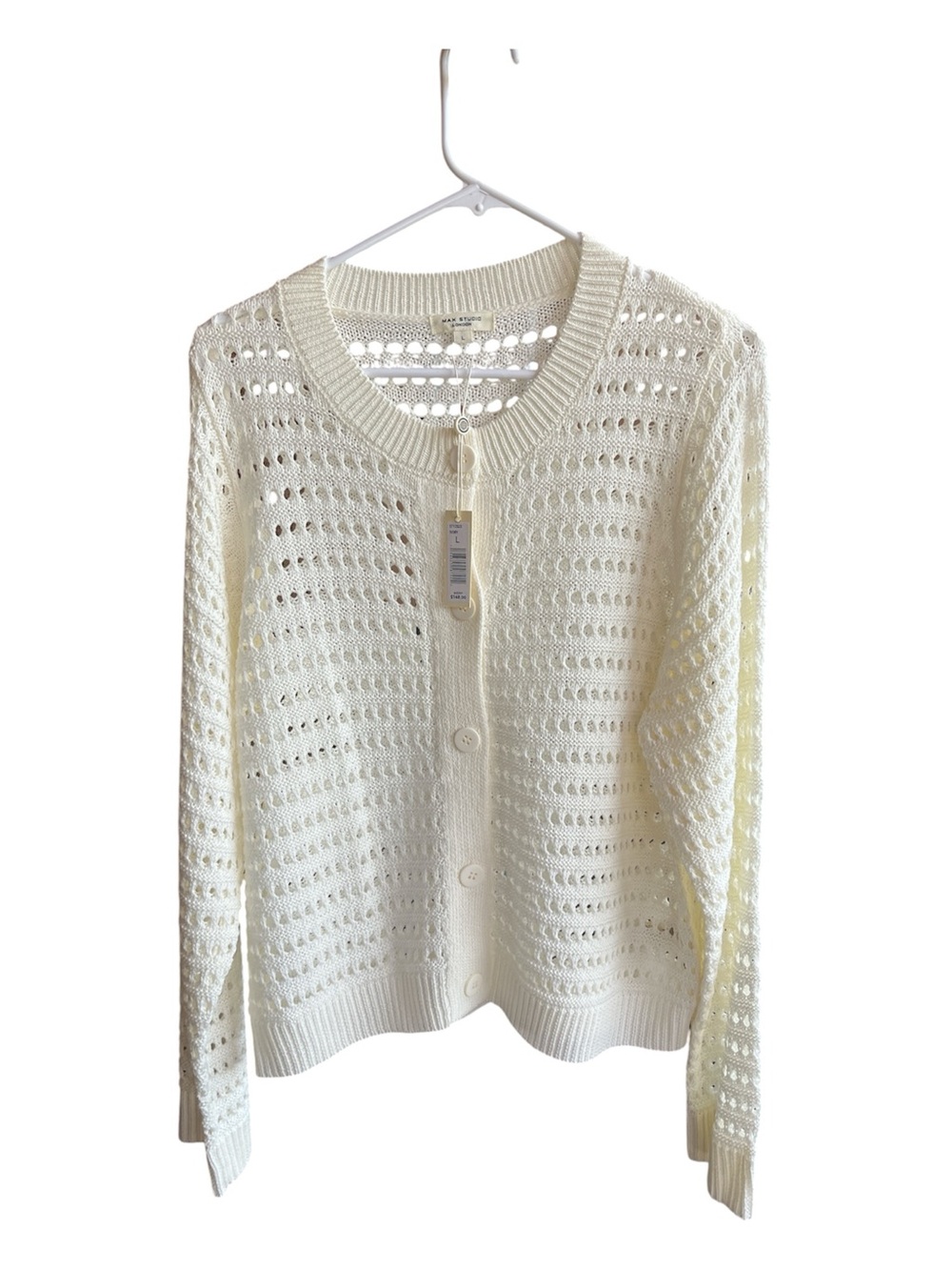 NWT MAX STUDIO LONDON Ivory Open Knit Cardigan Sweater Size L